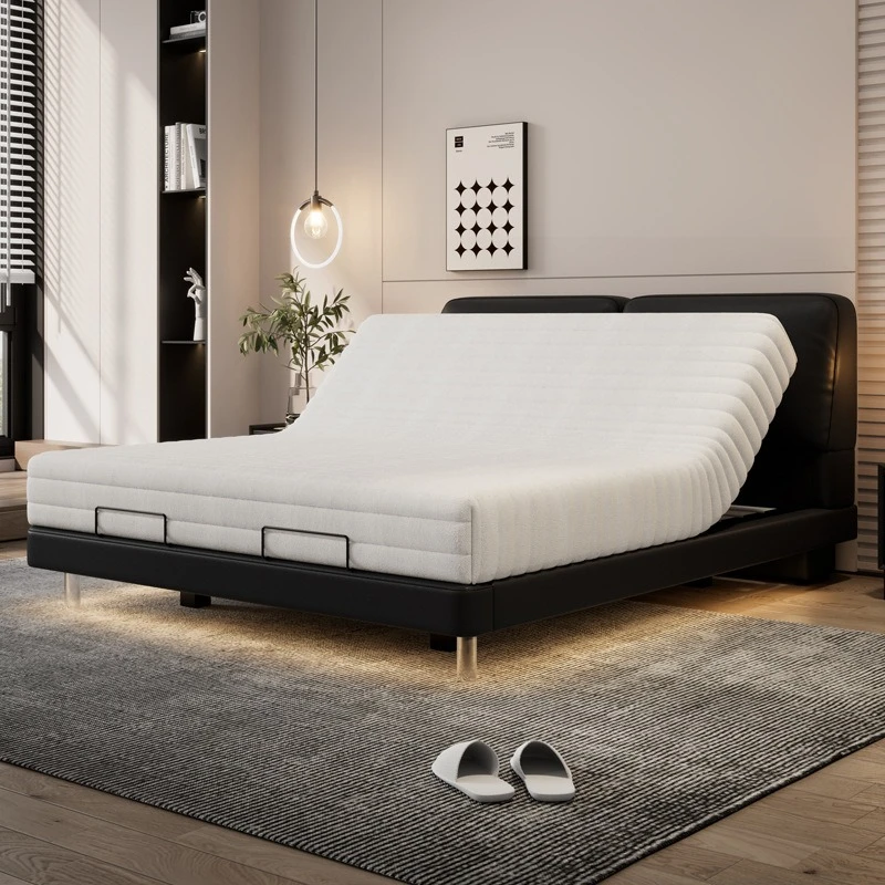 

Big black cow simple leather bed, electric multi-function telescopic