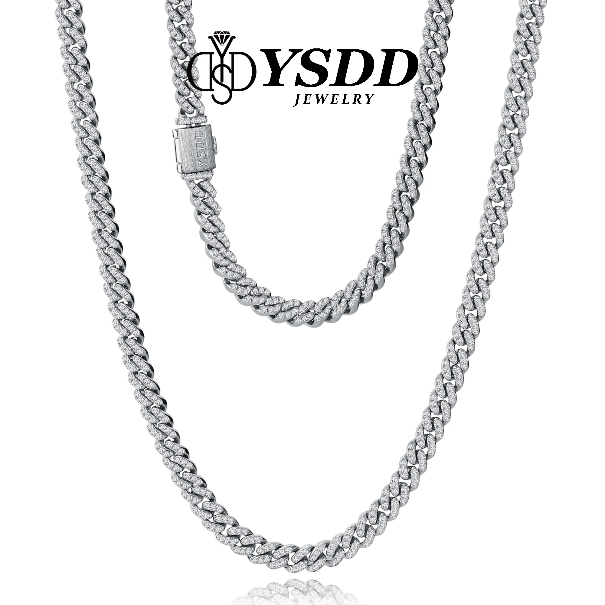 

#355 YSDD Fashion 925 Sterling Silver Trendy Hip Hop Moissanite Diamond Cuban Chain Necklace Jewelry Women With Certificate
