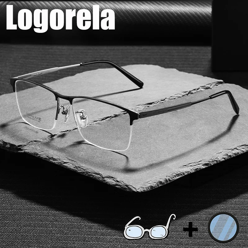 

Logorela 89579 Titanium Half Rim Frame Men Prescription Eyeglasses Vintage Square Spectacles Myopia Optical Frames Eyewear