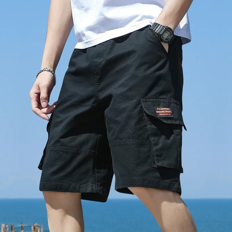 Summer Loose Cropped Pants Workwear Cargo Shorts, Men's Multiple Pockets Medium Shorts