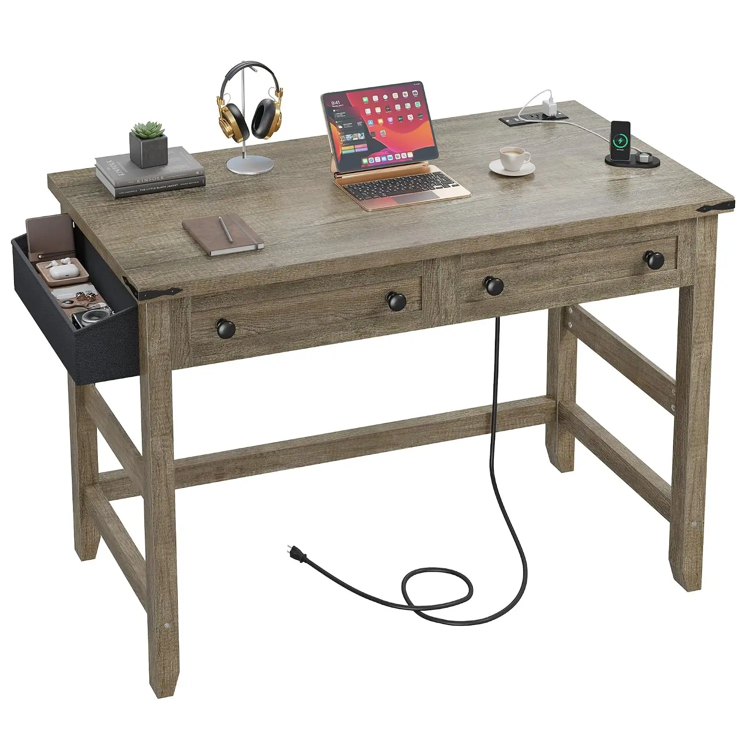 Small Desk with Drawers & Side Pocket for Teens Bedroom, Customized