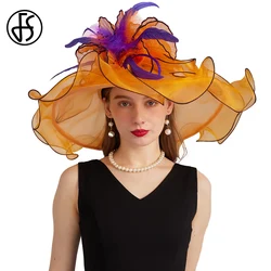 FS 2024 Organza Cap Kentucky Derby Hats For Women With Mesh Feather Flower Female Sombrero Wedding Bride ST Patricks Fedora