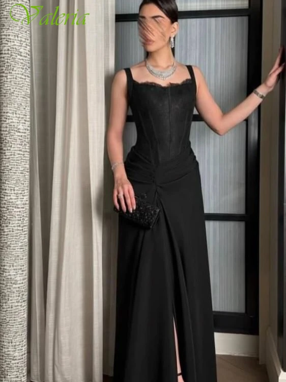 Aangepaste A-lijn vierkante kraag mouwloze elegante delicate avondjurk moderne mode beroemdheidsjurken temperament feestjurk