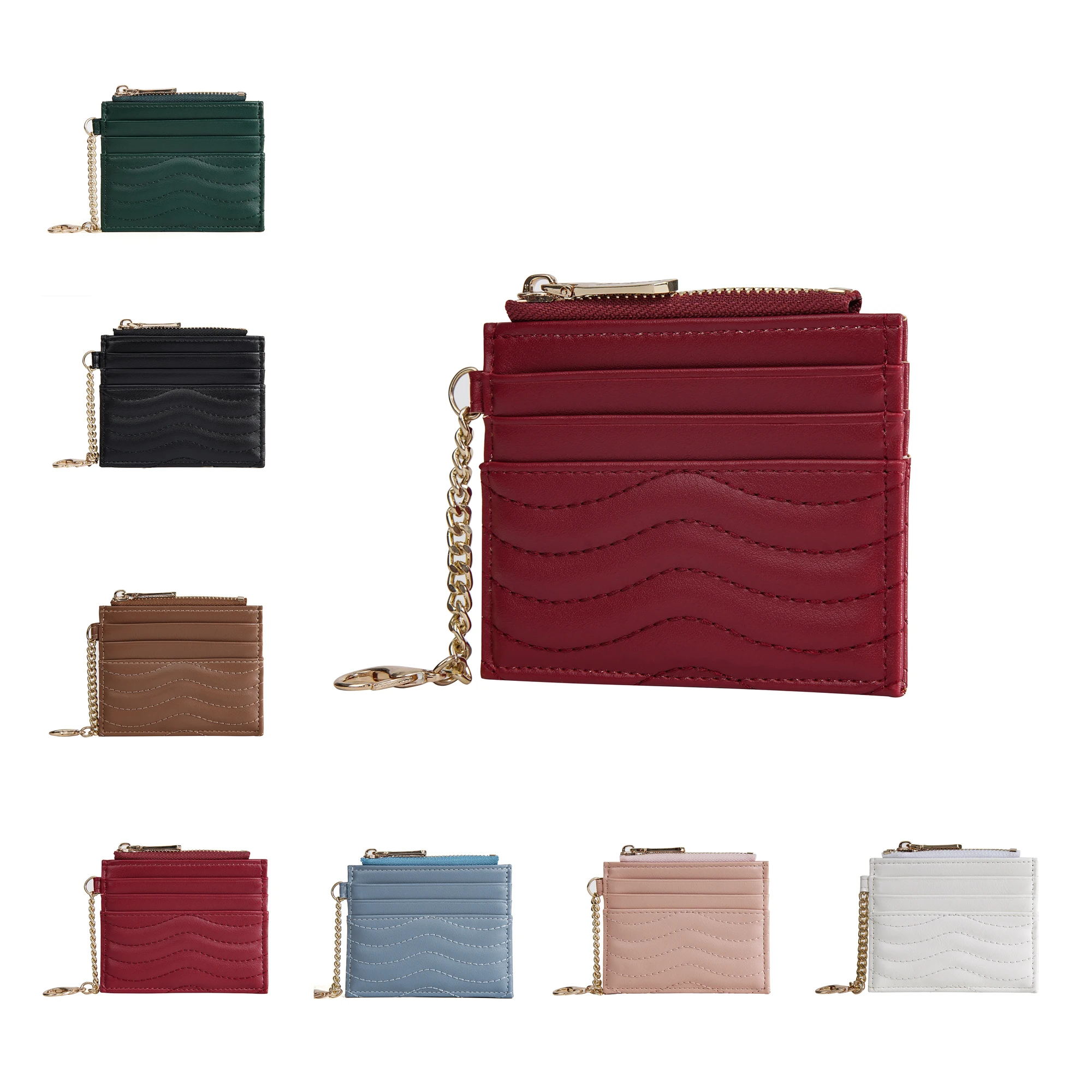 1Pcs Women's Quilted Pu Leather Card Holder, Mini Ultra-Thin Wallet with Keychain, Bank Card Storage Bag, Small Card Holder with Star Decoration, Portable Keychain Wallet for Women