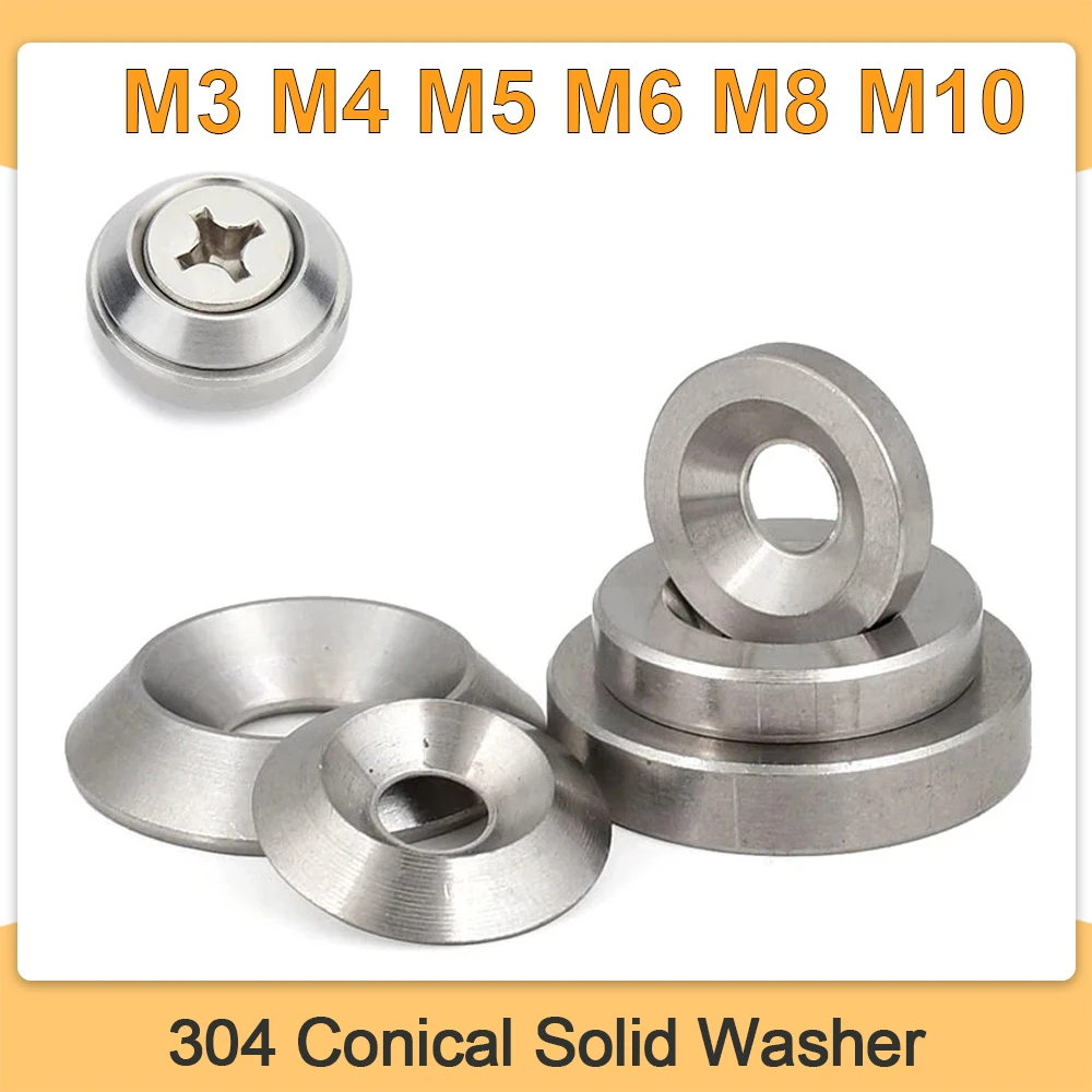 M3 M4 M5 M6 M8 M10 Conical Solid Countersunk Head Washer Flat Gasket Concave and Convex Tapered Conical Stainless Steel Washers