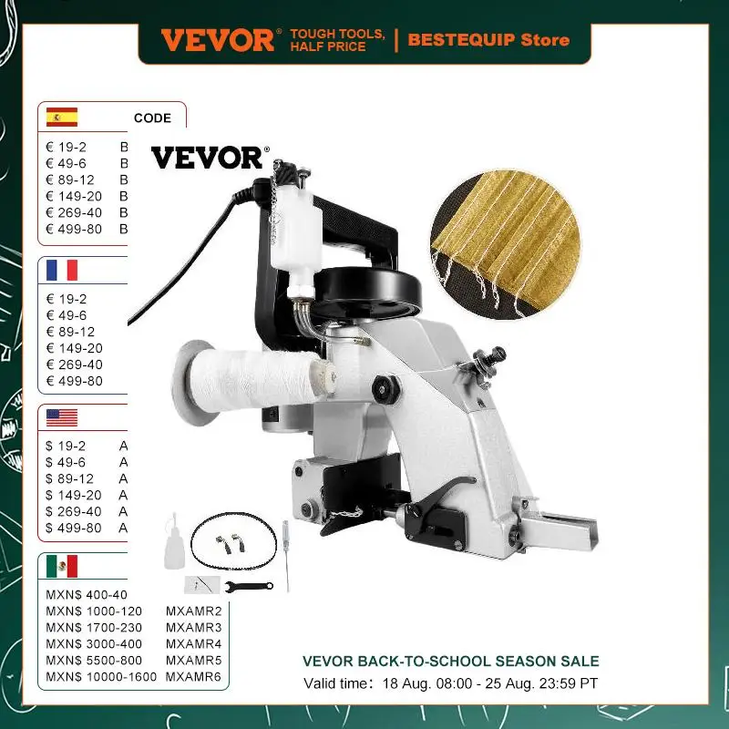 VEVOR Portable Bag Closer 110V Industrial Bag Closing Machine Automatic Oiling Woven Closer Stitcher Sewing Tool Bag Sealing