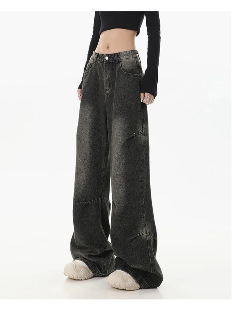 

Women's Black Gothic Baggy Jeans Harajuku Aesthetic Y2k Denim Trousers High Waist Cowboy Pants Vintage 2000s Trashy Clothes 2024