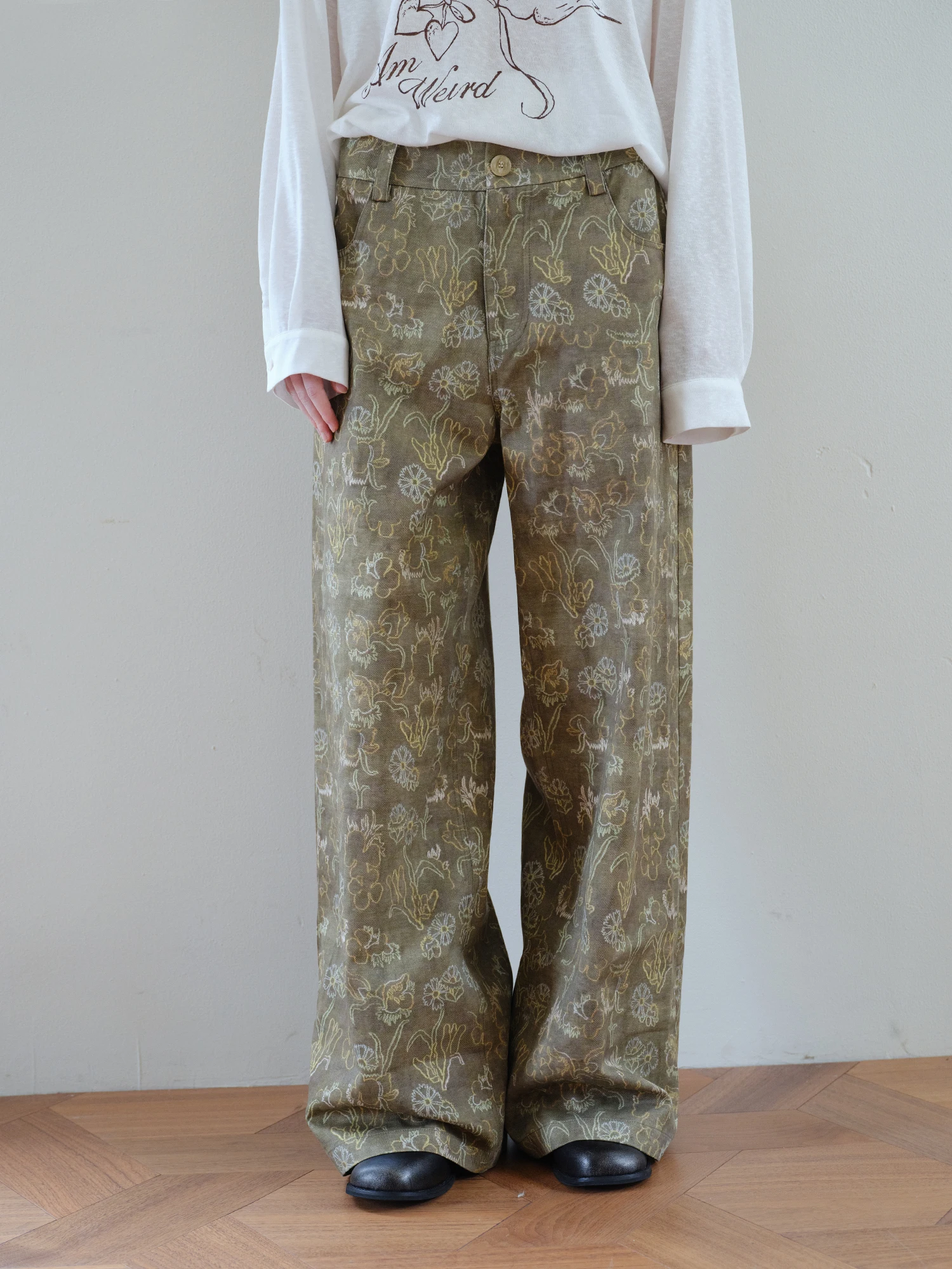 

Amweird Forest Traveler Silk Cotton Casual Pants Fun Pattern Print Loose Straight Leg Long Trousers Ladies Casual Faion