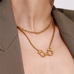 Yori Hip-Hop Double Circle Pendant Necklace 18K Plated Golden Women Stainless Steel Exquisite Arrivals Jewelry