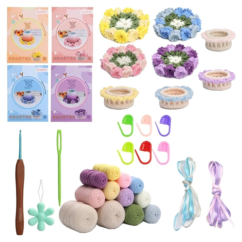 AC76-Handmade DIY Lily Of The Valley Coasters, 3D Flower Crochet Coaster, Hand Knitted Lily Of The Valley Coaster