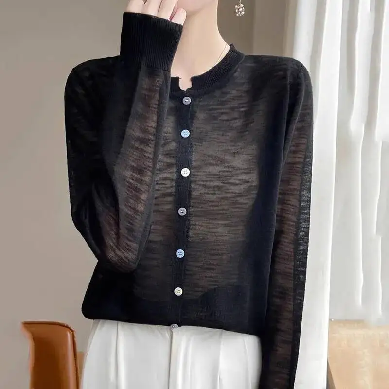 

Summer New Women S Sunscreen Ice Silk Cardigan Long Sleeve Loose Breathable Cool Knitted Tops Sexy Transparent O Neck Cardigans