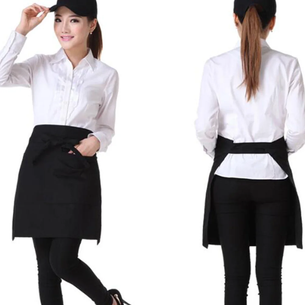 

Waterproof Work Half-Length Short Waist Apron For Cooking Baking Gardening Restaurant Bar Cafe Hotel Serving Apron Pockets