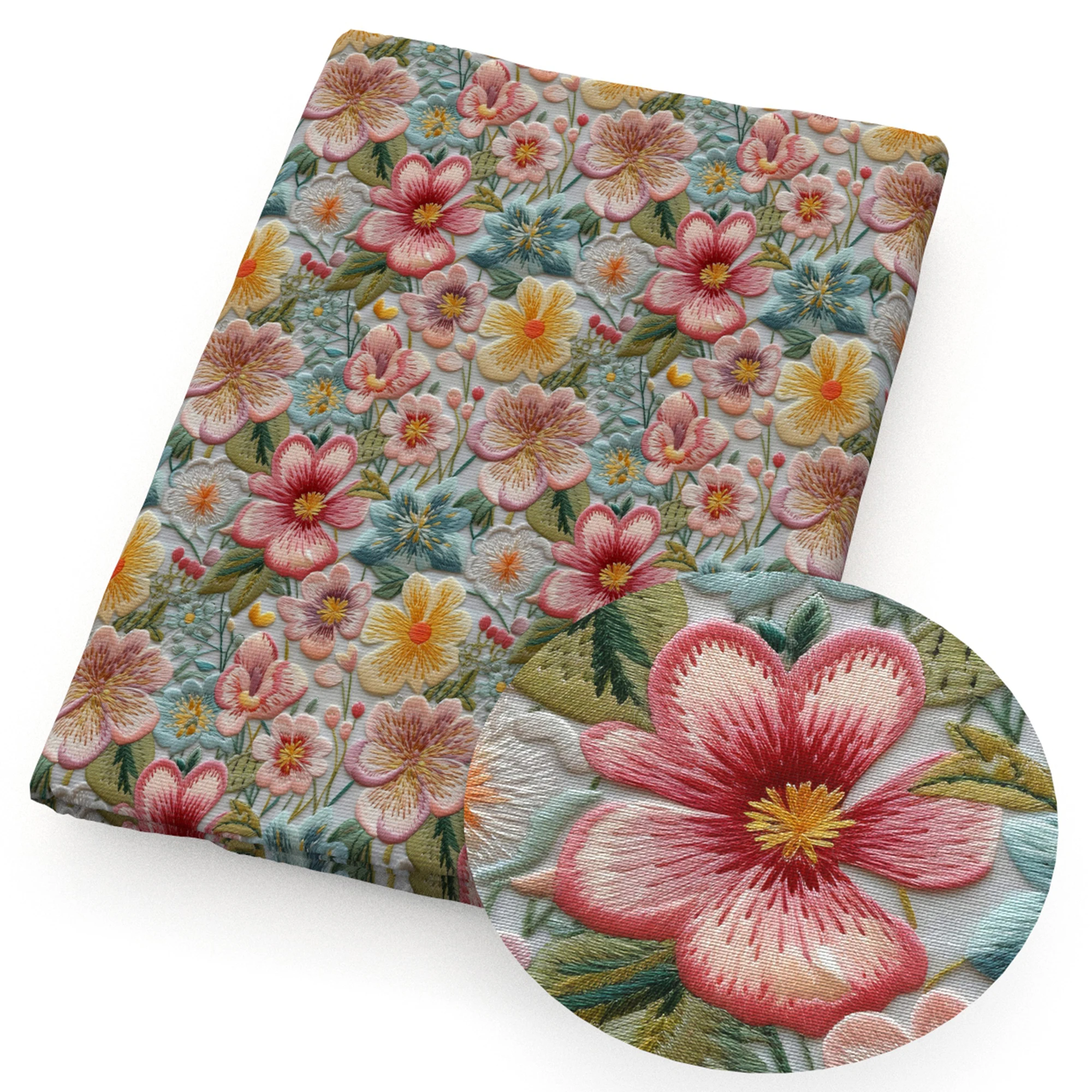 Embroidery Blossom Flowers Floral Printed Polyester Pure Cotton Material Patchwork Tissue Sewing Quilting Fabrics Needlework