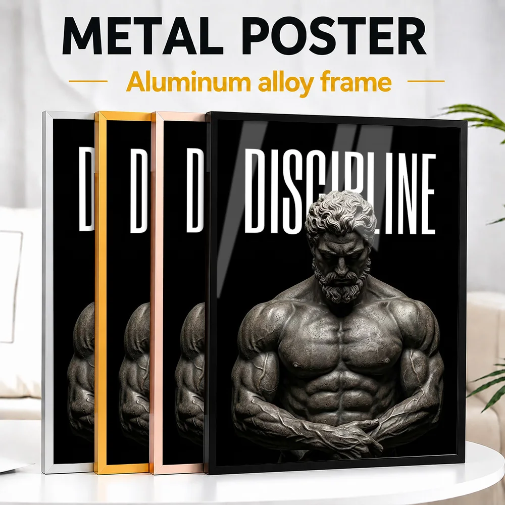 Discipline Statue Motivational Quote Framed Metal Poster Personalized Bold Typography Wall Art Ideal For Office Or Leader Gift