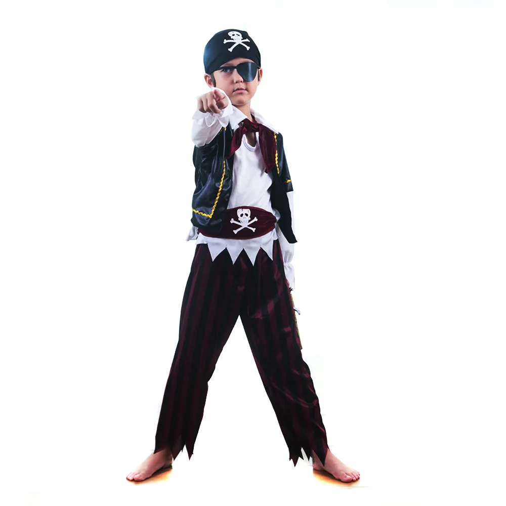 Piraat Cosplay Kids Boys Bandana Eye Mask Outfits Grappige Halloween Kostuum Vermomming Kind Roleplay Fantasia Outfits