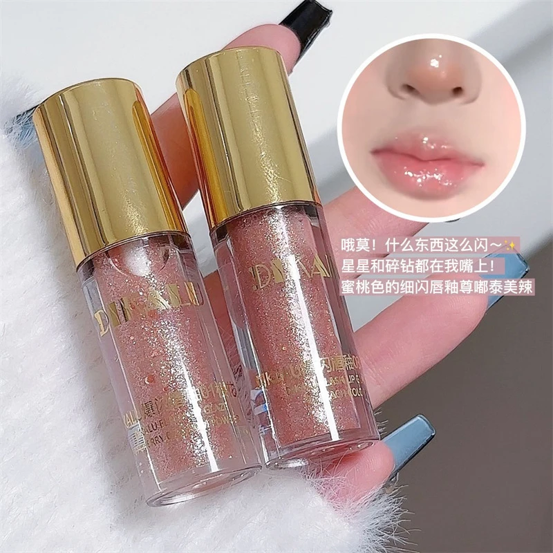 Fine Glitter Glass Lip GLOSS Moisturizing Non-Stick CUP Lip Glaze Lasting Shimmer SHINY Liquid ลิปสติกเกาหลีแต่งหน้าเครื่องสําอาง