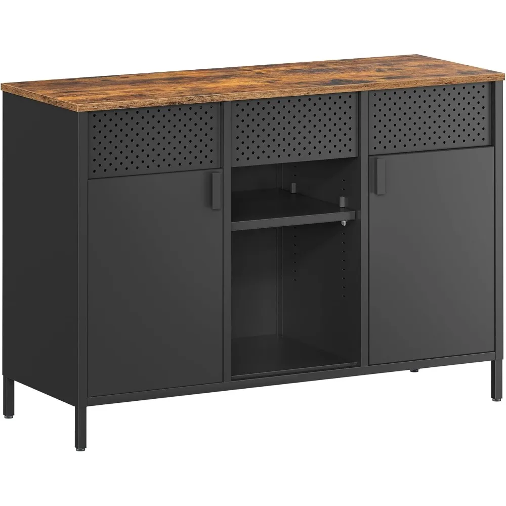 

Storage Cabinet, Metal Cabinet, Sideboard with 2 Doors, Magnetic Closure, Adjustable Shelves, Steel Frame