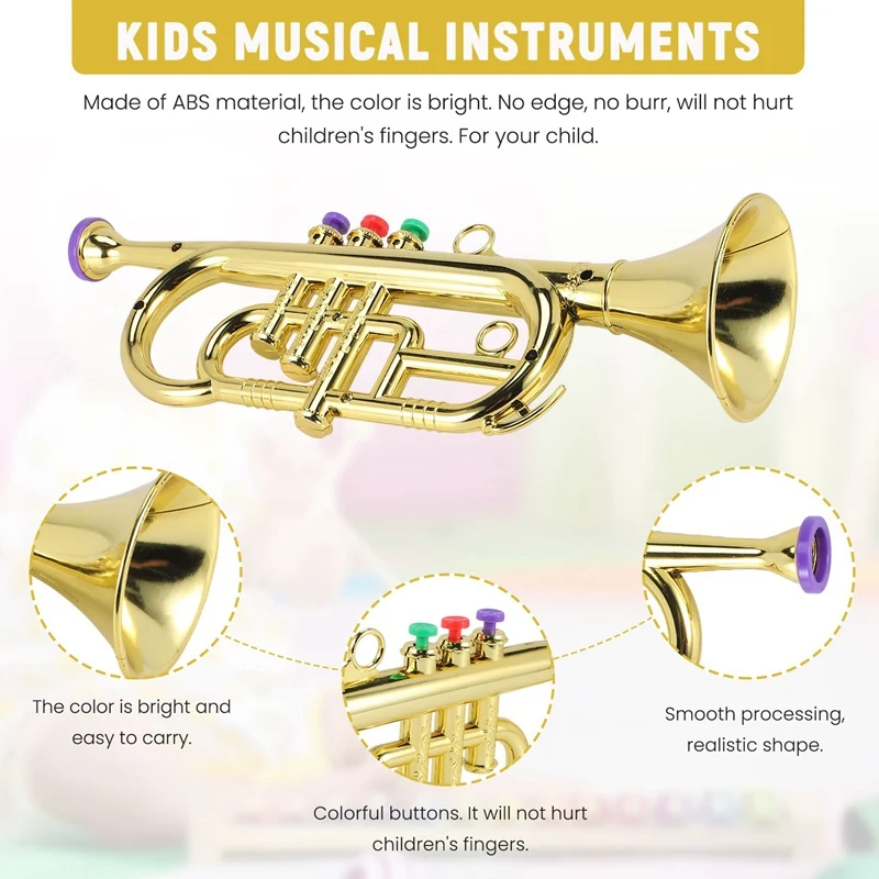 Trumpet 3 Tones 3 Colored Keys Simulation Play Mini Musical Wind Instruments For Children Birthday Party Toy