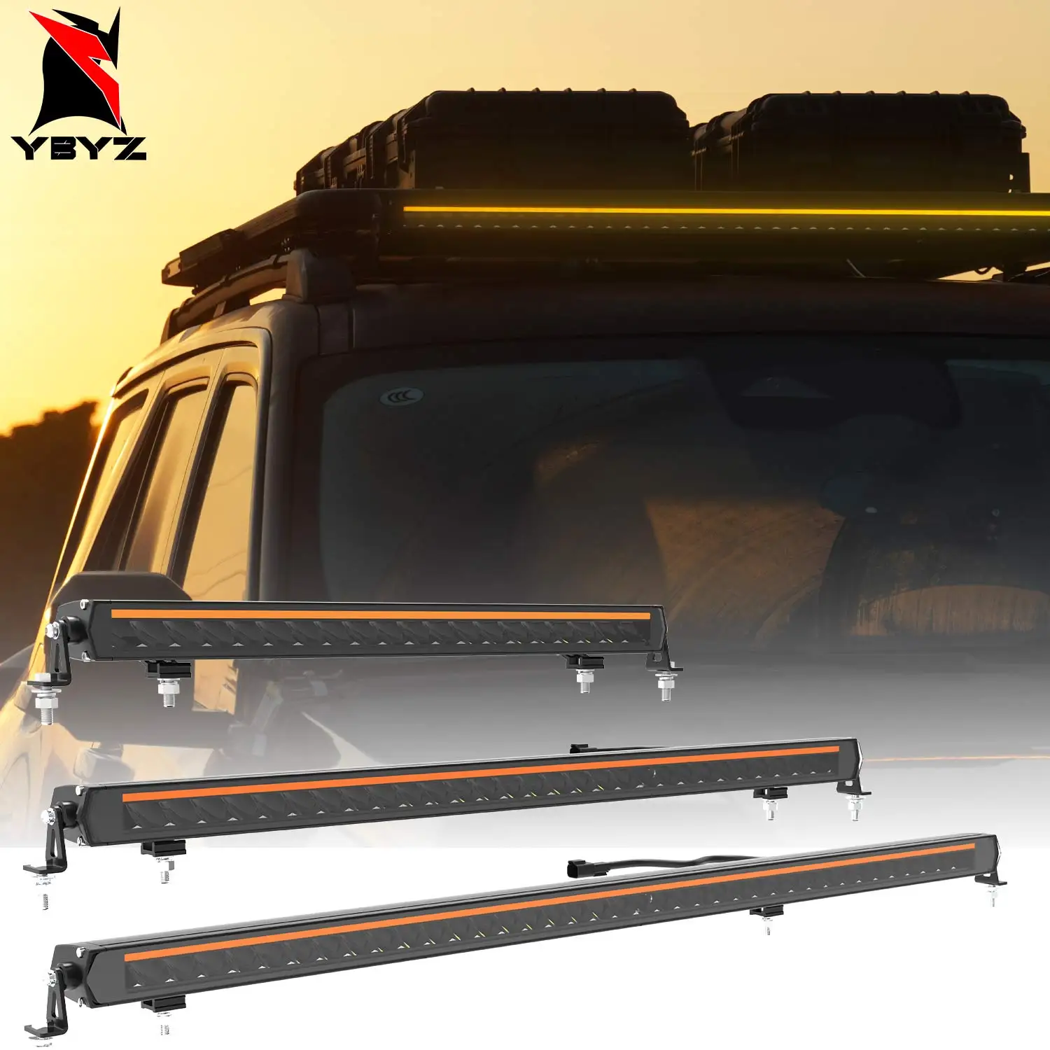 YBYZ 22/32/42 "barre lumineuse LED avec ambre DRL simple rangée lumière de travail tout-terrain Anti-éblouissement Spot LED barre de brouillard de conduite pour toit de jeep UTV