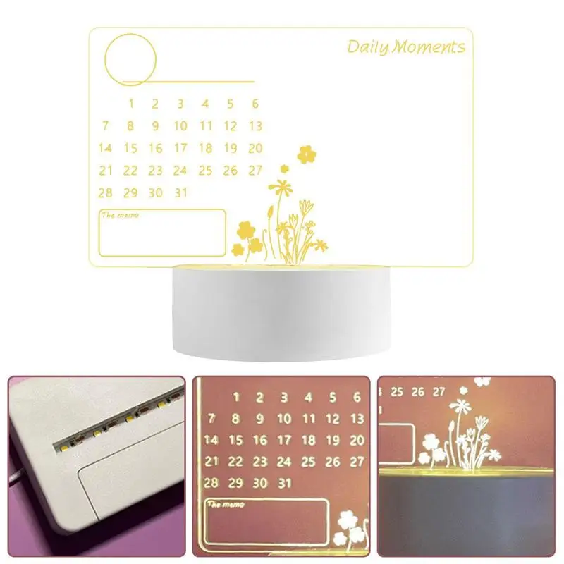 LED Note Board Luminous Calendar Message Boards For Desk Universal Erasable Transparent Writing Notepad With Pen For Personal