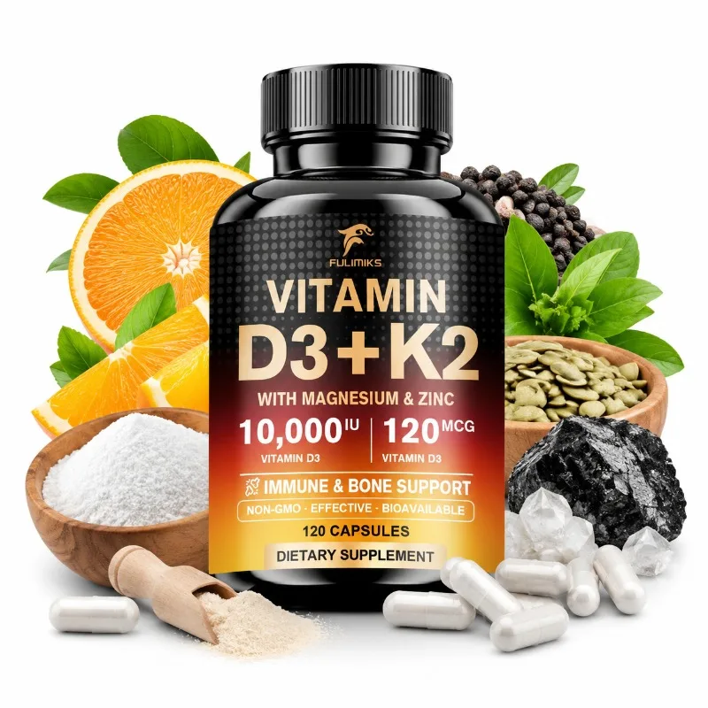 

Fulimiks Vitamin D3 K2 Capsules, with Magnesium & Zinc, Support Bone & Dental, Heart, Cardiovascular Health, Immune Defense