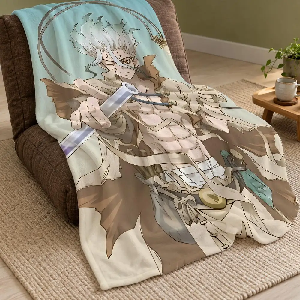 Anime Dr Stone Throw Double Sided Flannel Throw Blanket Soft Warm Washable Home Decor