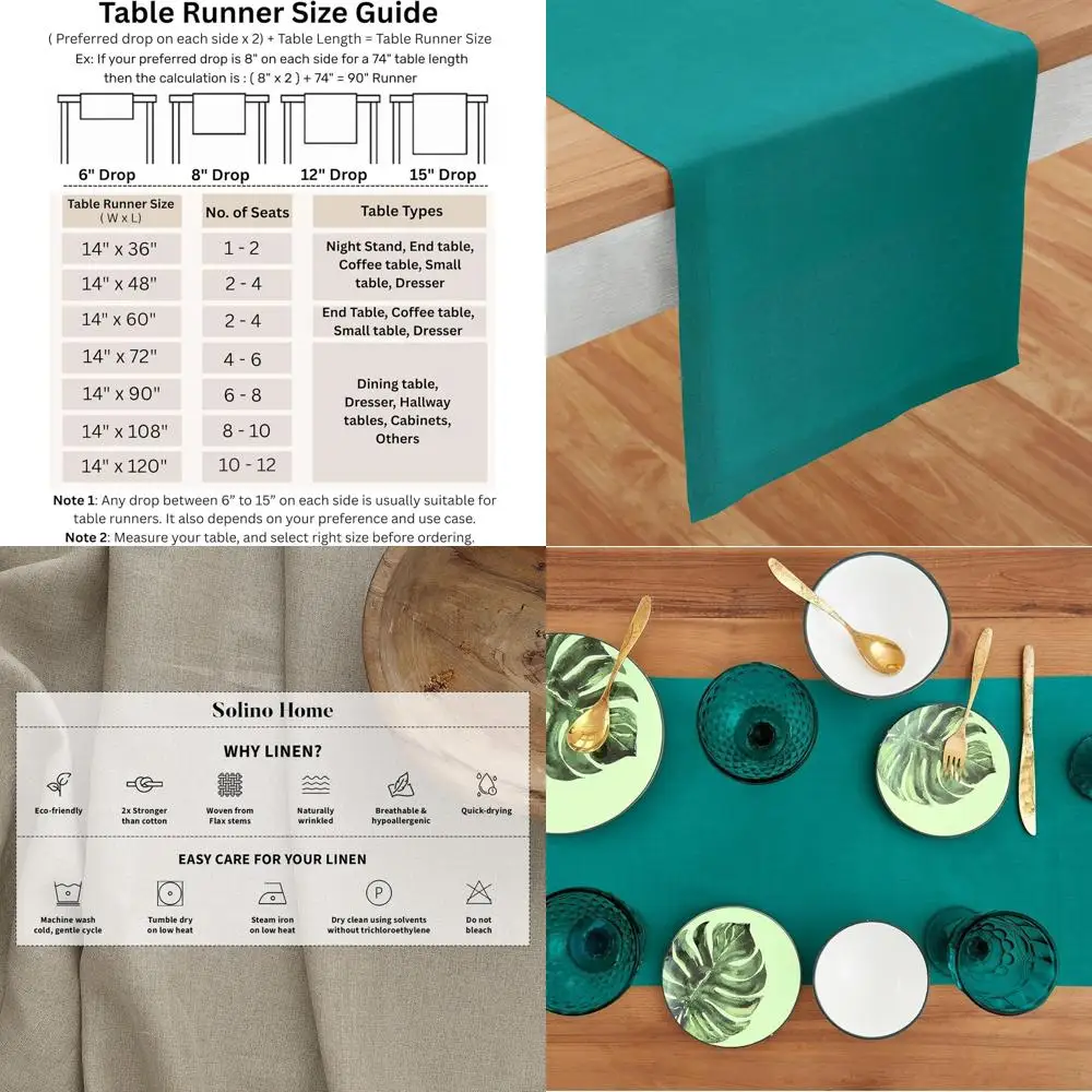 

Скатерть из чистого льна 14x108 дюймов, длинная обеденная, осень/осень, ручная работа, можно стирать в машине