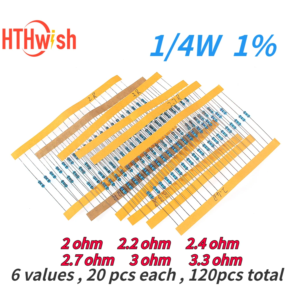 120PCS 1/4W 1% Automotive Airbag Repair Resistor Kit 2R, 2.2R, 2.4R, 2.7R, 3R, 3.3R, 2 ohm~3.3 ohm Car\'s Airbag Resistors Set