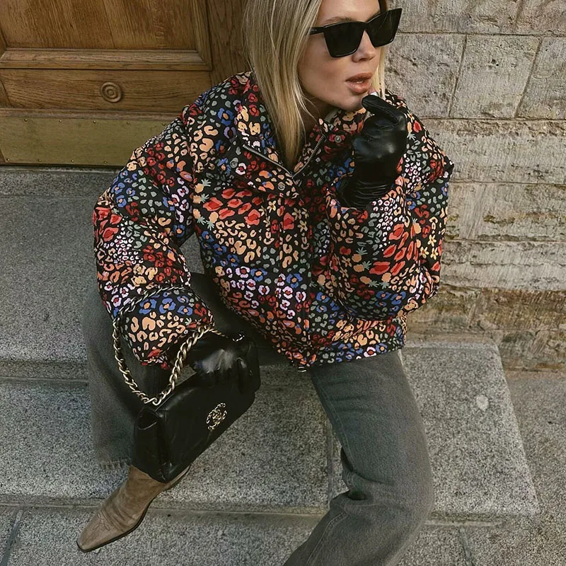 오버코트 겨울 따뜻한 후드 여성 코튼 패딩 재킷 2025 새로운 패션과 우아한 캐주얼 프린트 여성 다운 코튼 재킷 H361