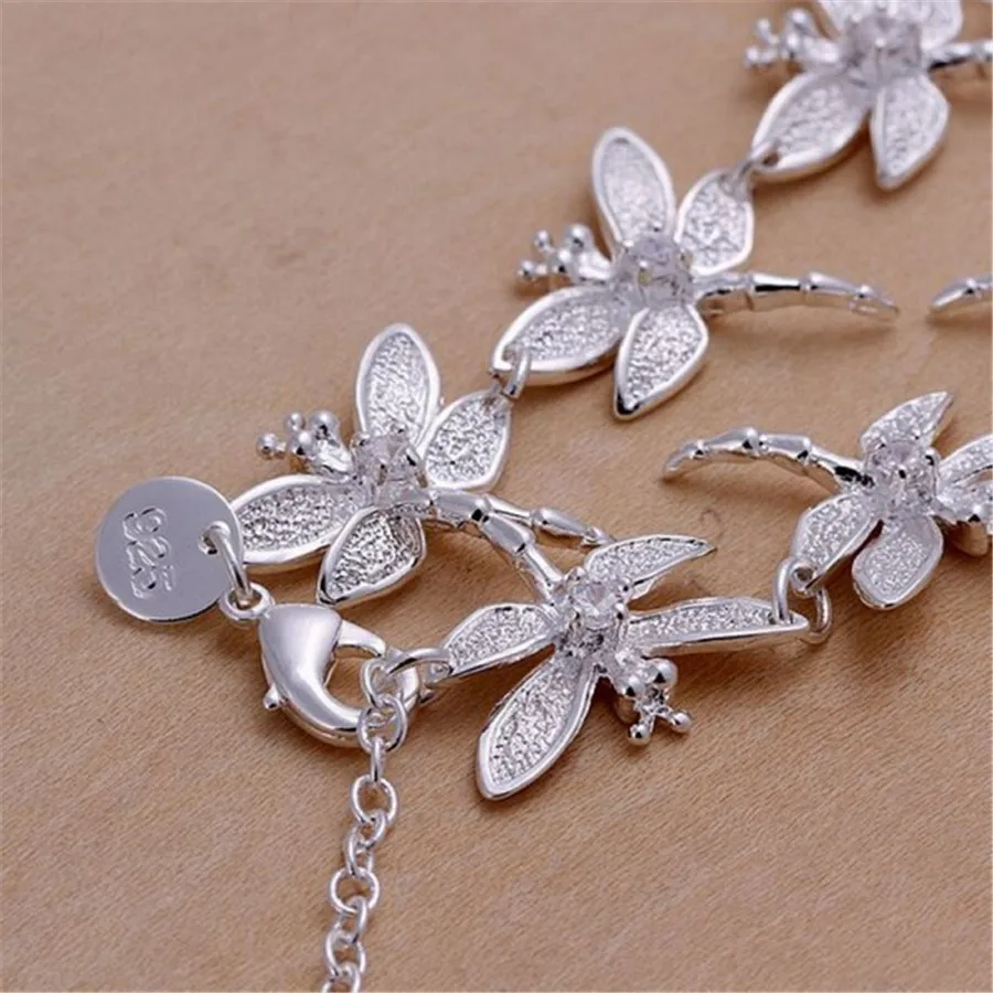 925 Sterling Silver Beautiful Dragonfly Crystal Bracelet Silver Color New Listings High Fashion Jewelry Christmas Gifts