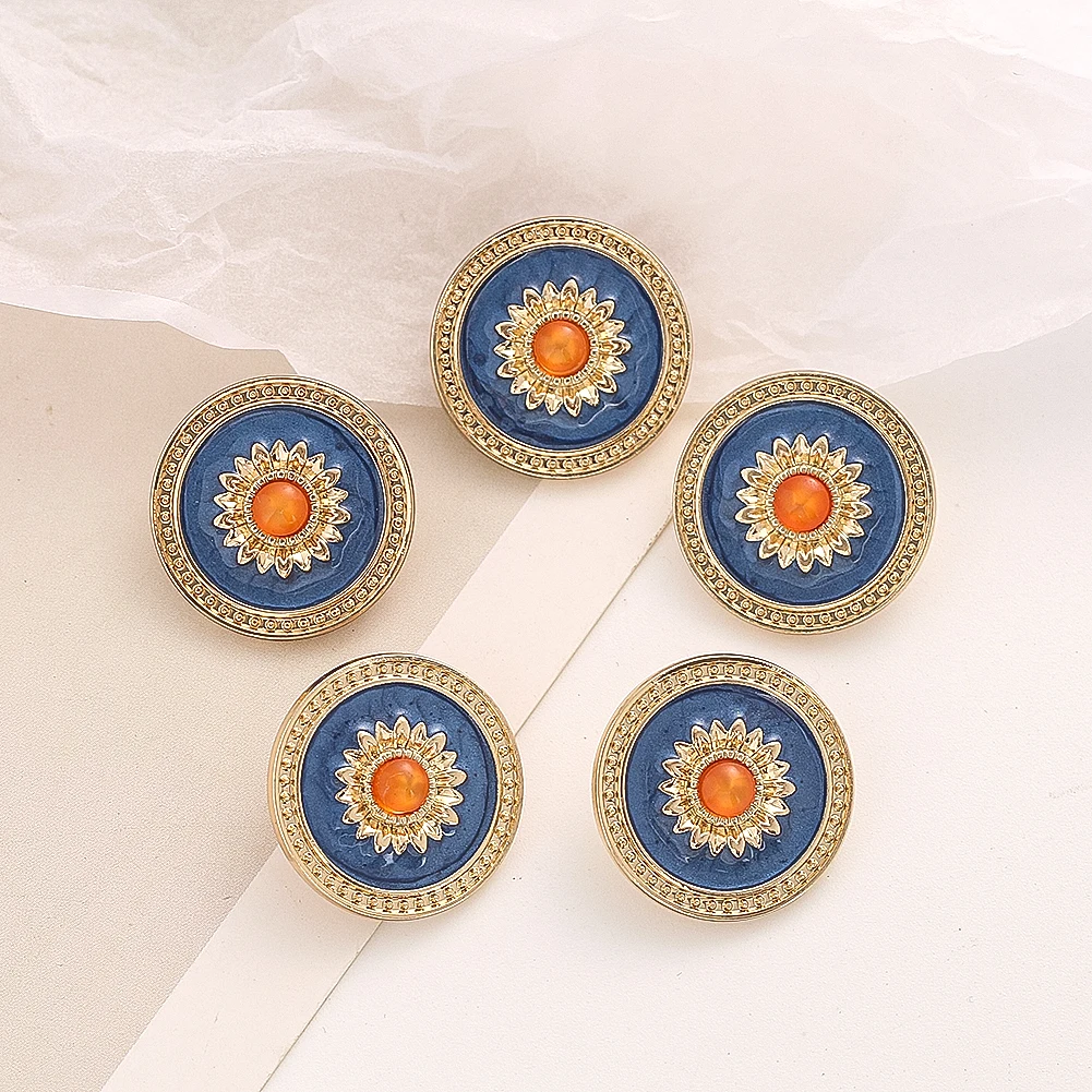 1PC 20MM Vintage Ethnic Style Buttons Handmade Enamel Drip Glaze Drilling Sunflower Buttons Sewing Accessories