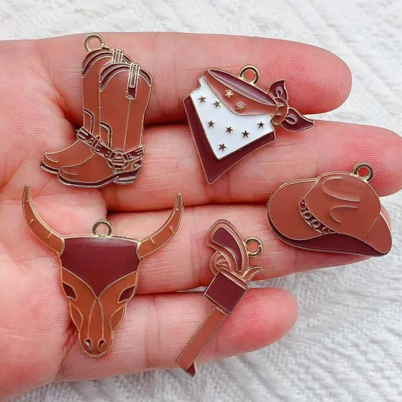 10pcs Cowboy Boot Hat Gun Scarf Cow Charm for Jewelry Making Enamel Necklace Earring Pendant Diy Accessories Gold Plated