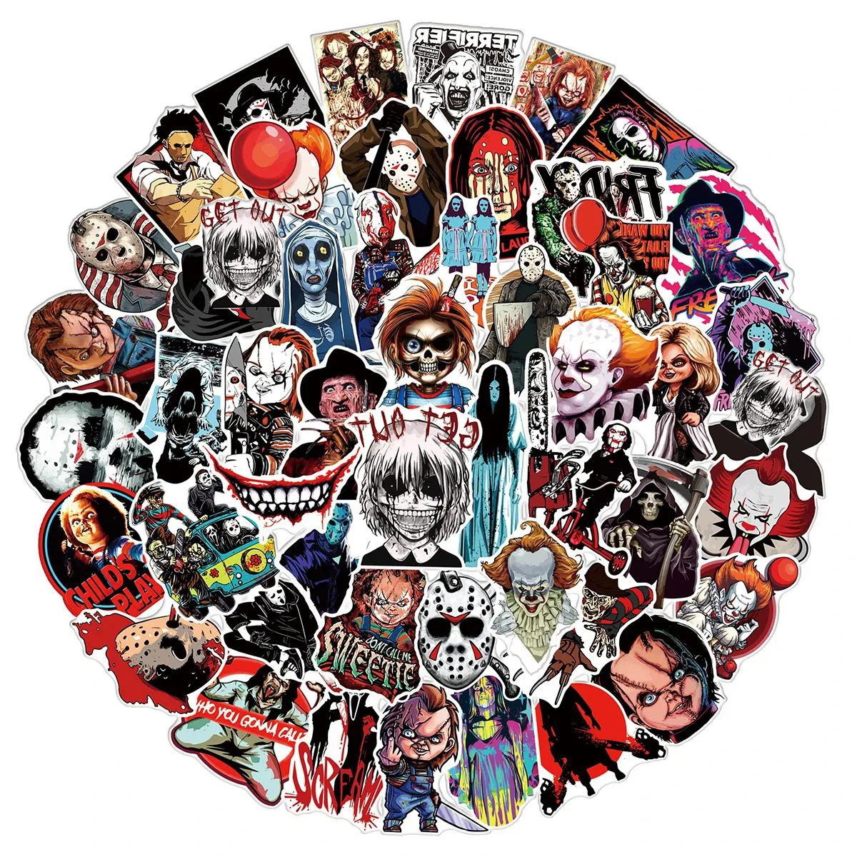 50/Pcs Horror Movie Character Stickers for Laptop Car Notebook Phone Case Bottle Fridge Graffiti Vinyl Decals Sticker Kid