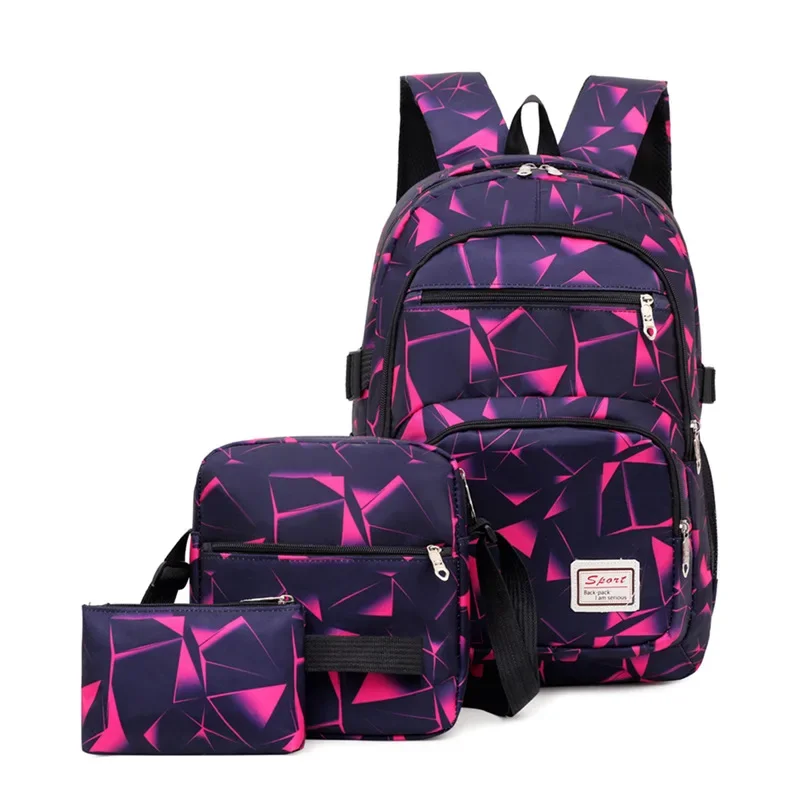 Tas Ransel Satu Bahu Wanita Pria, Tas Travel Besar Pelajar, Tas Sekolah Pria, Mochila 3pcs/set, Tas SMA