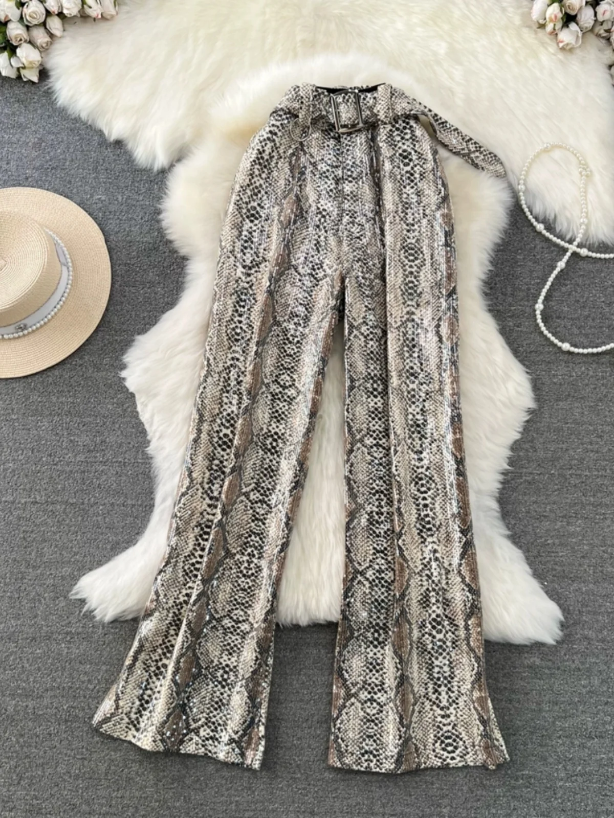 High Waist Long Bell Bot Pants Women's Casual Zebra Print Trousers Korean Sle Commute Faion plus Size Floor Length