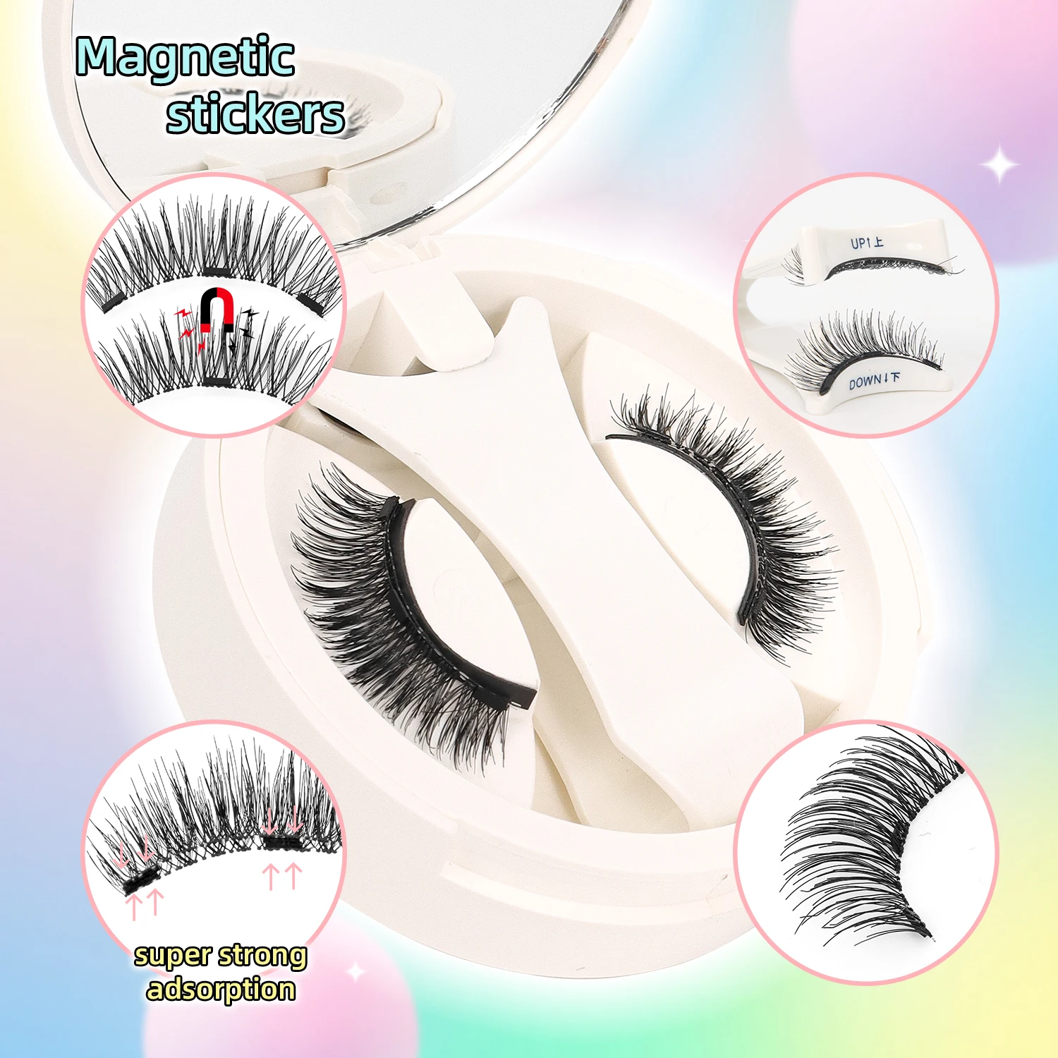 رموش مغناطيسية ذات مظهر طبيعي، مجموعة رموش مانغا مغناطيسية قابلة لإعادة الاستخدام مع أداة توزيع زوج واحد #4