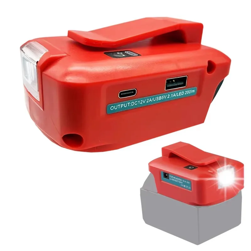 Abmr-para adaptador de bateria de 18v 14.4v-18v adaptador de bateria com luz de trabalho led 5v usb tipo-c porta de saída 18650 bateria