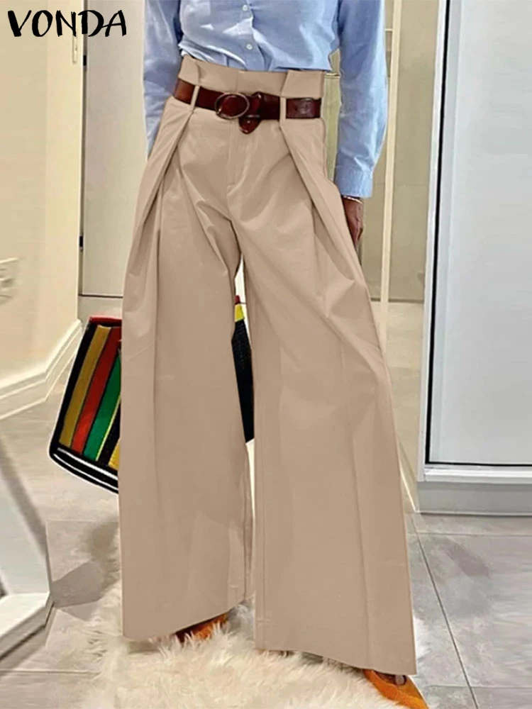 

VONDA High Waist Women Pants Casual Solid Color Elegant OL Office Long Trousers 2025 Summer Loose Wide Leg Pantalons Streetwear