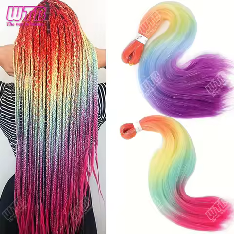 26Inch Synthetic Ombre Rainbow Mixed Colors Long Straight Box Jumbo Braids Hairpiece Crochet Hair for Women