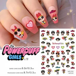 Powerpuff 소녀 네일 스티커 액세서리, 귀여운 애니메이션 피규어, 귀여운 만화 데칼 네일 용품, 아트 네일 부품 장식