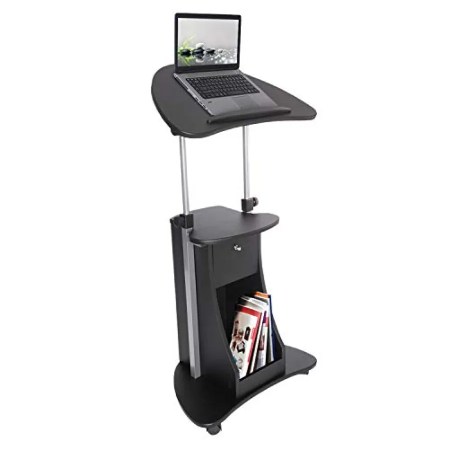 

Sit-to-Stand Mobile Medical Laptop Computer Cart for healthcare settings, steel frame, black, height-adjustable with smooth cas