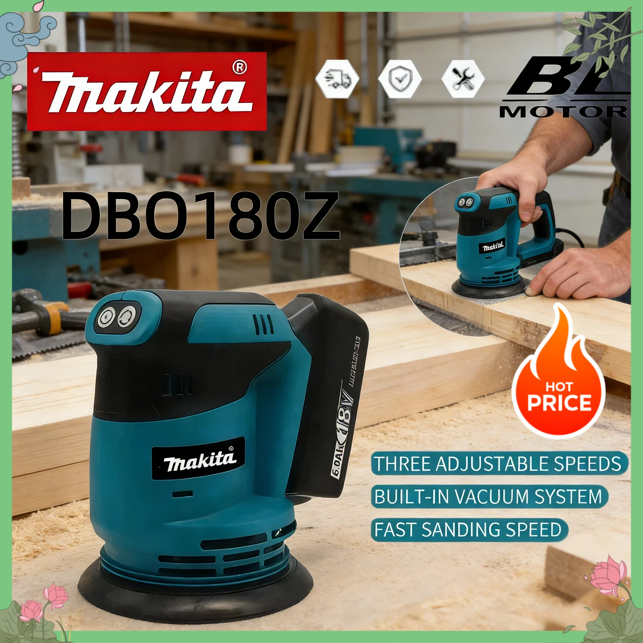 

Makita DBO180Z Cordless Rechargeable Disc Brushless Random Orbital Sander Woodworking Sanding 18V Putty Polishing Bare Tool
