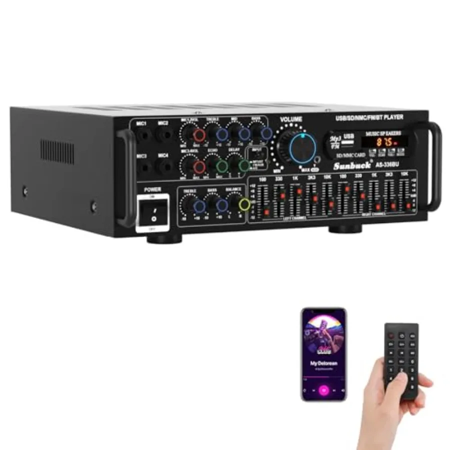 

2000W Stereo Audio Amplifier for Home Theater Car Audio Karaoke Party Outdoor Camping: Aluminum Alloy Black with EQ Mixer Mic I