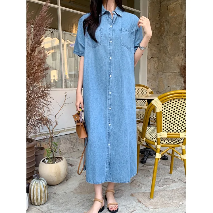 

Классическая винтажная свободная джинсовая юбка макси с разрезом в корейском стиле для женщин, повседневная модная одежда на весну, осень, зиму