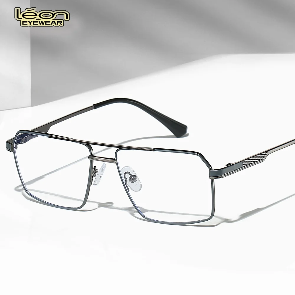 Новые мужские металлические очки в большой оправе с двойным лучом и плоским зеркалом в стиле ретро, можно установить с оправой для очков с блокировкой синего света для близорукости