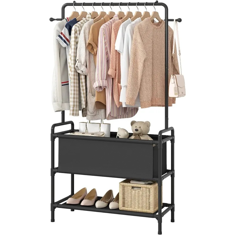 Clothing Rack with Storage Bag, 3-in-1 Garment Rack, Non-woven Shelves for Shoes, Clothes Rack for Bedroom, Hallway, Entryway