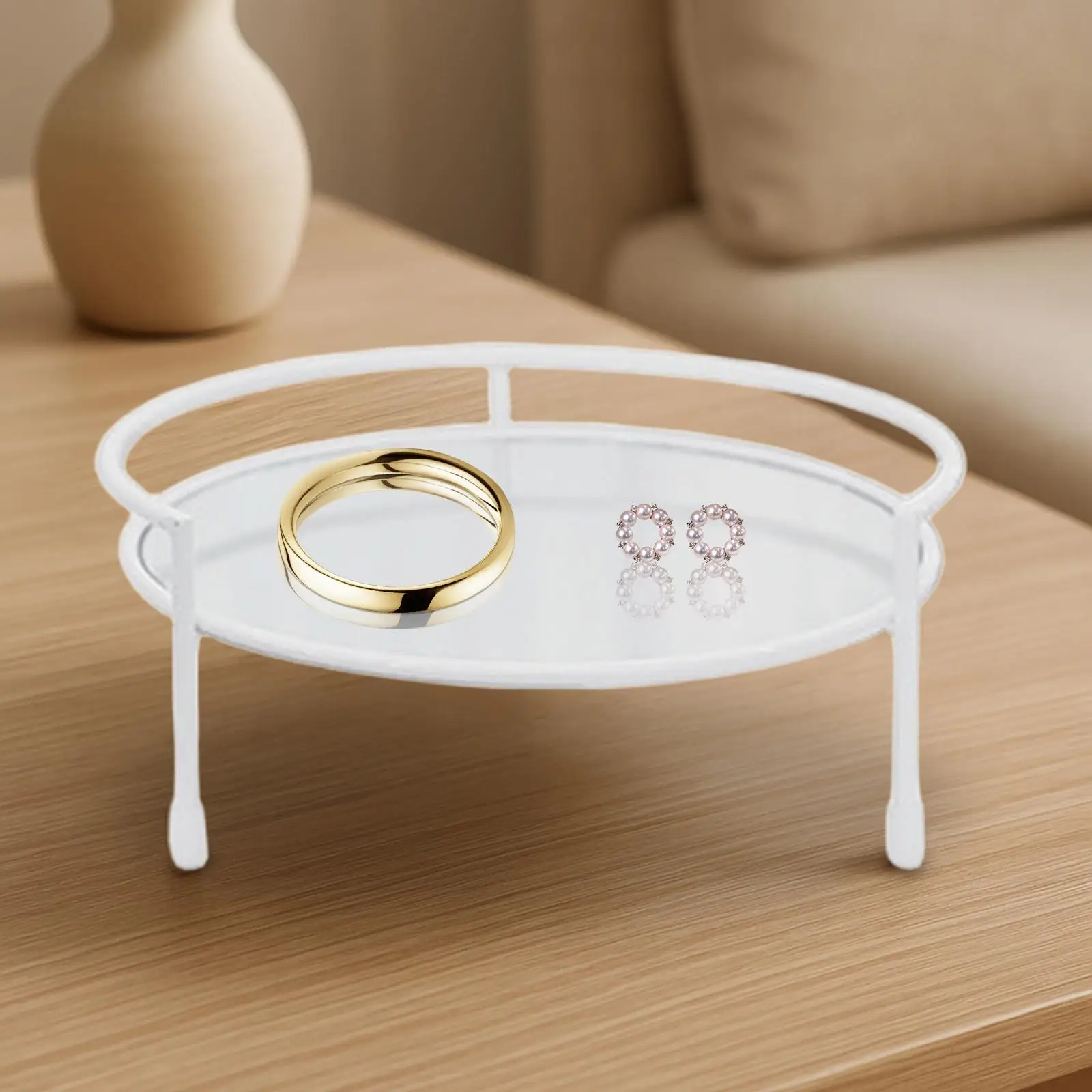 

Mirrored Jewelry Display Tray Ring Earrings Necklace Holder Multifunctional Display Prop Perfume Tray for Living Room Vanity