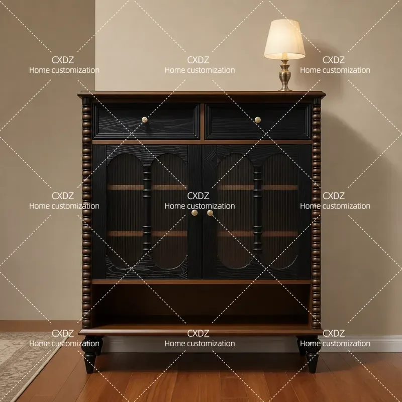 Solid Wood Retro Living Room Drawer Storage Cabinet Bedside Bedroom Oak High End Tall Legs