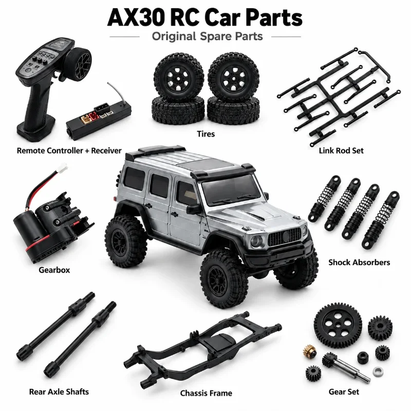AX30 RC Crawler Car Upgrade Parts Spare Accessories Motor Gearbox Gear Servo CVD Driveshaft Shock Absorber Front Rear Axle Tire