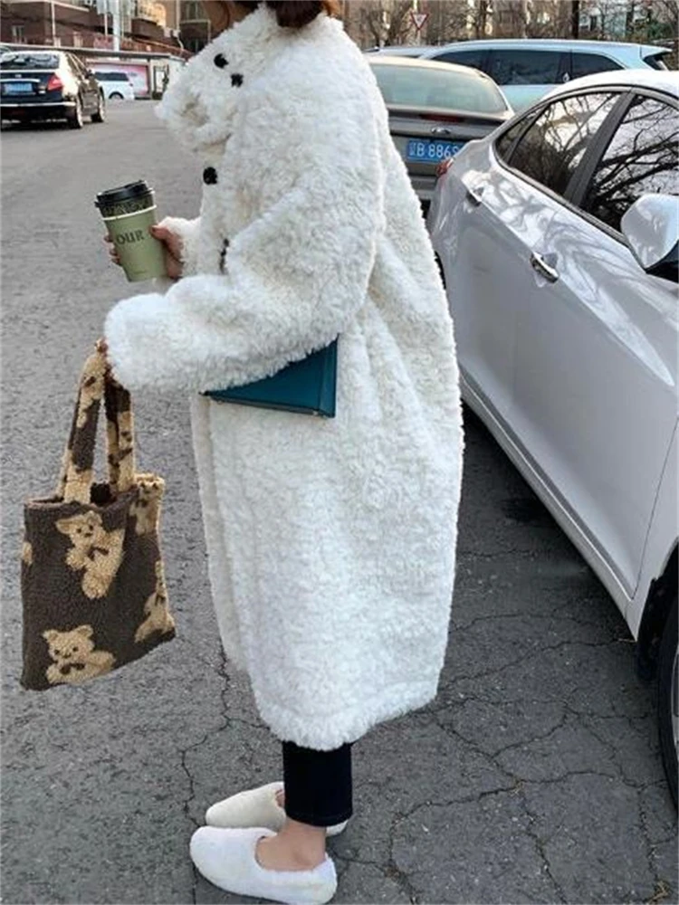 Winter Stand Collar Lambwool Faux Fur Jackets Warm Thicken Loose Coats Korean Women Luxury Overcoat Mid-length Furry Chaquetas